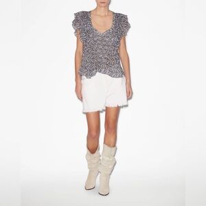 Isabel Marant Etoile Madrana Floral Ruffle Sleeve Cotton Gauze Top Size 40 Ecru